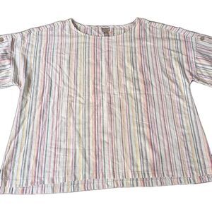 Chicos Womens Linen Blend Peasant Top Striped 3/4 Sleeve With Buttons sz 4 20